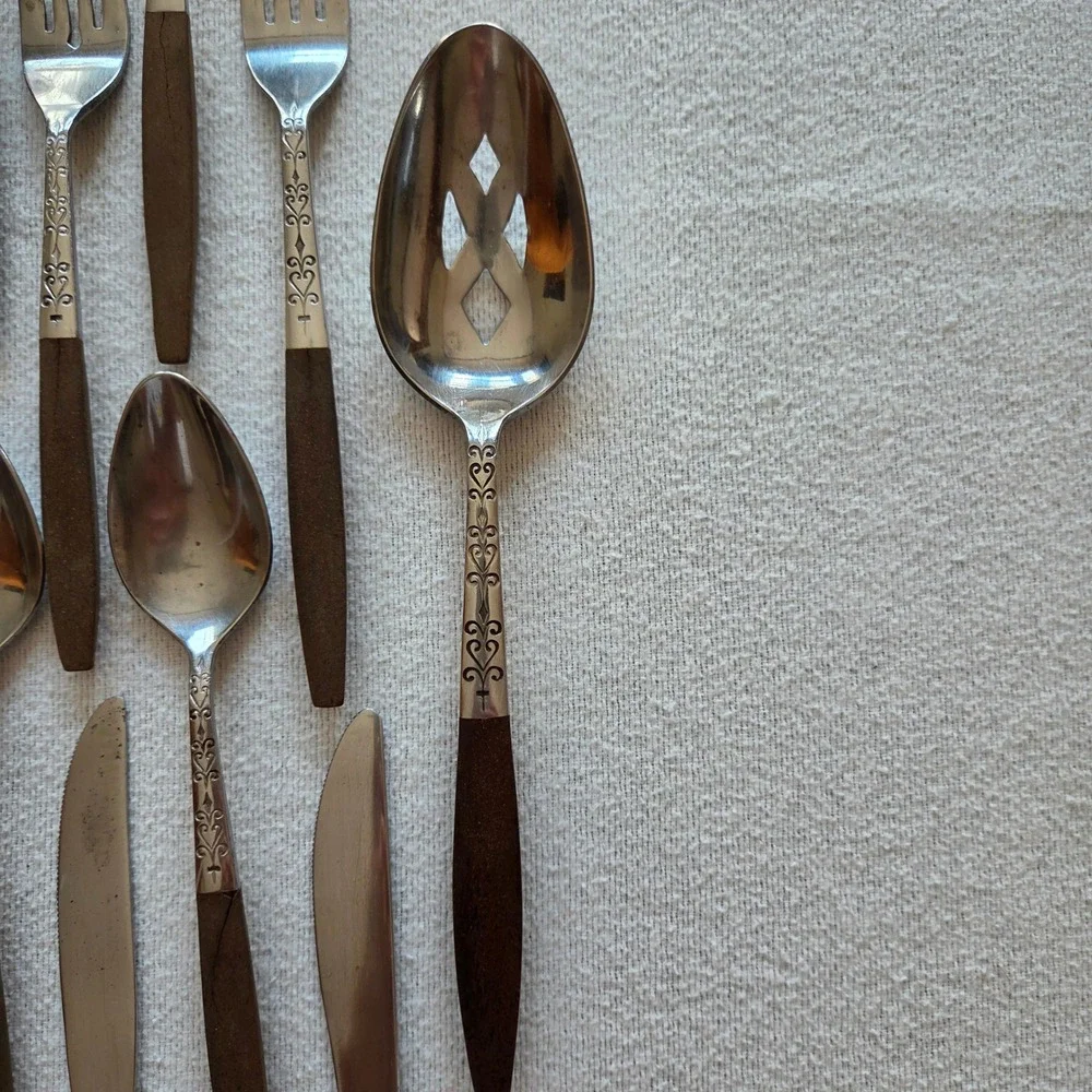 Interpur INR2 Stainless Flatware 26pc Set Faux Wood Handle Heart Japan MCM